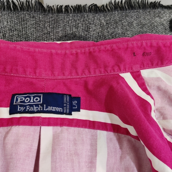 Mens Vintage Ralph Lauren Candy Stripe Short Sleeve Collar Shirt - Large - Picture 9 of 12